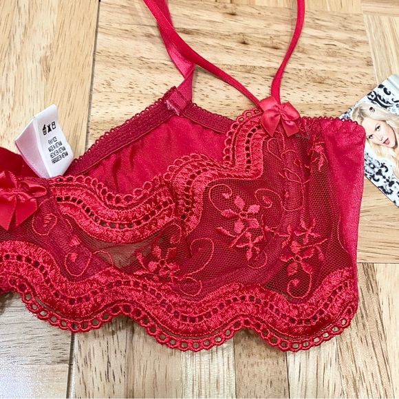 SHIRLEY of Hollywood 331 Red Embroidered Bra Shelf Size 34 - Picture 5 of 11